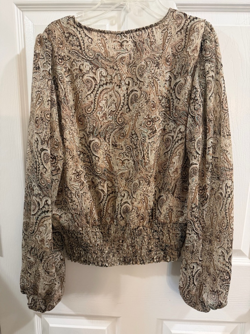 Joie Neutral Paisley V-Neck Smocked Waist Blouse - Picture 7 of 7